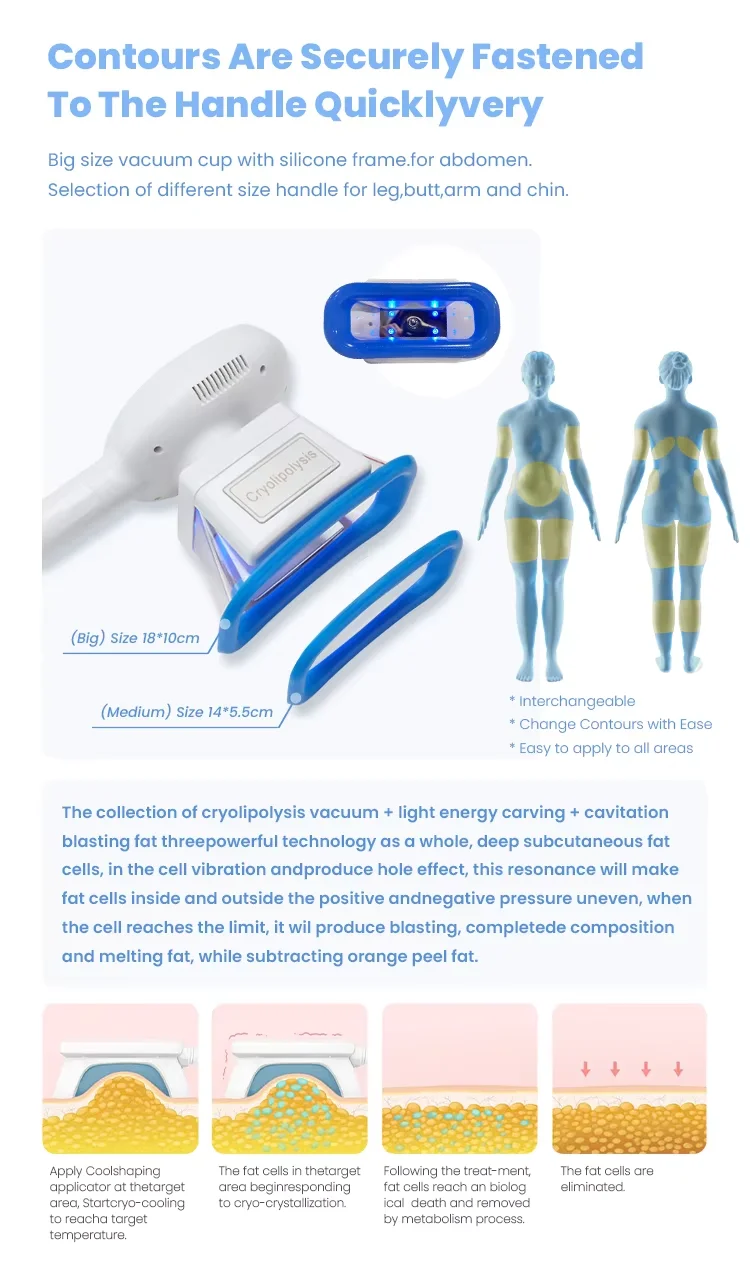 <p data-pm-slice="1 3 []">The Portable Cryo Fat Freezing Machine is designed for professional aesthetic businesses offering targeted body-contouring treatments. Supplied with three interchangeable cryolipolysis applicators, it supports treatment planning for different body areas, from the abdomen and waist to the buttocks, legs, arms and double chin.</p> With three applicator sizes in one compact system, practitioners can select an appropriate handle according to the treatment area and individual client assessment. This versatile configuration makes the machine a practical option for beauty salons, Med Spas and body-contouring studios looking to expand their non-invasive aesthetic service offerings. <strong>Included Applicators:</strong> <ul data-spread="false"> <li>Big Cryo Handle: 17 × 10 cm — abdomen and waist</li> <li>Medium Cryo Handle: 14 × 5.5 cm — buttocks and legs</li> <li>Small Cryo Handle: 8 × 4 cm — double chin and arms</li> </ul> Portable Cryo Fat Freezing Machine with 3 Handles for Professional Body Contouring