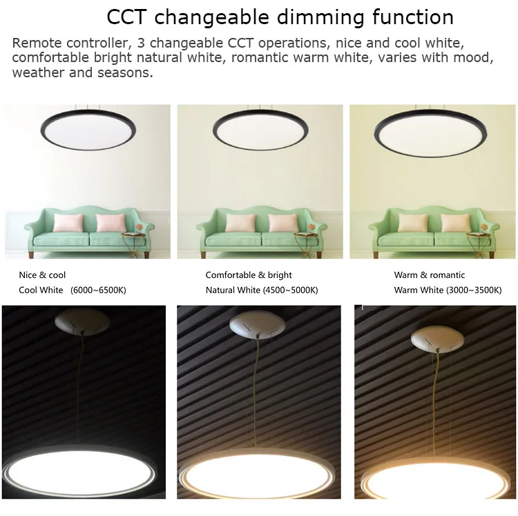 Remote Control CCT Changeable 24W 30W 40W 48W 72W 96W Suspending Ceiling Round Cct Adjustable Led Panel Light