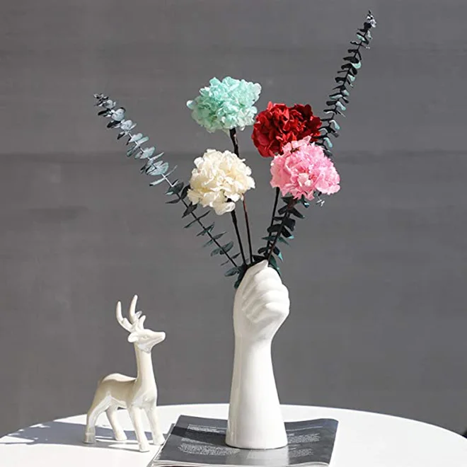Vaso In Ceramica Scultura Body Art - Viso Bianco Con Mano Sul Collo (Taglia S) - Vaso Da Tavolo Artistico Per Fiori Secchi O Decorazione Moderna