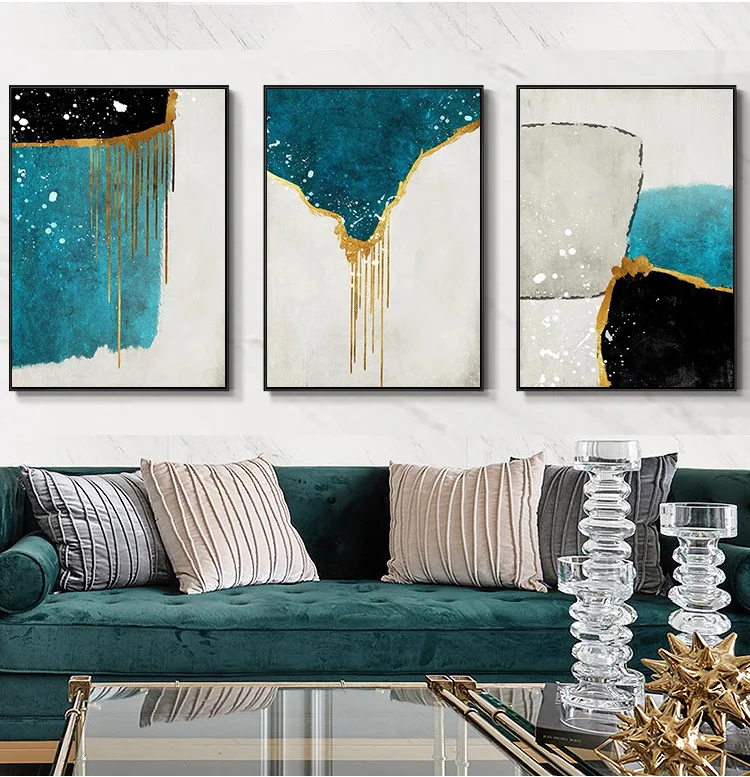 Wall Art Light Gray Blue Yellow Cloud Abstract Canvas Frames - Canvas  Painting Wall Art Print Poster for Living Room Decoration 24x48 with  Framed