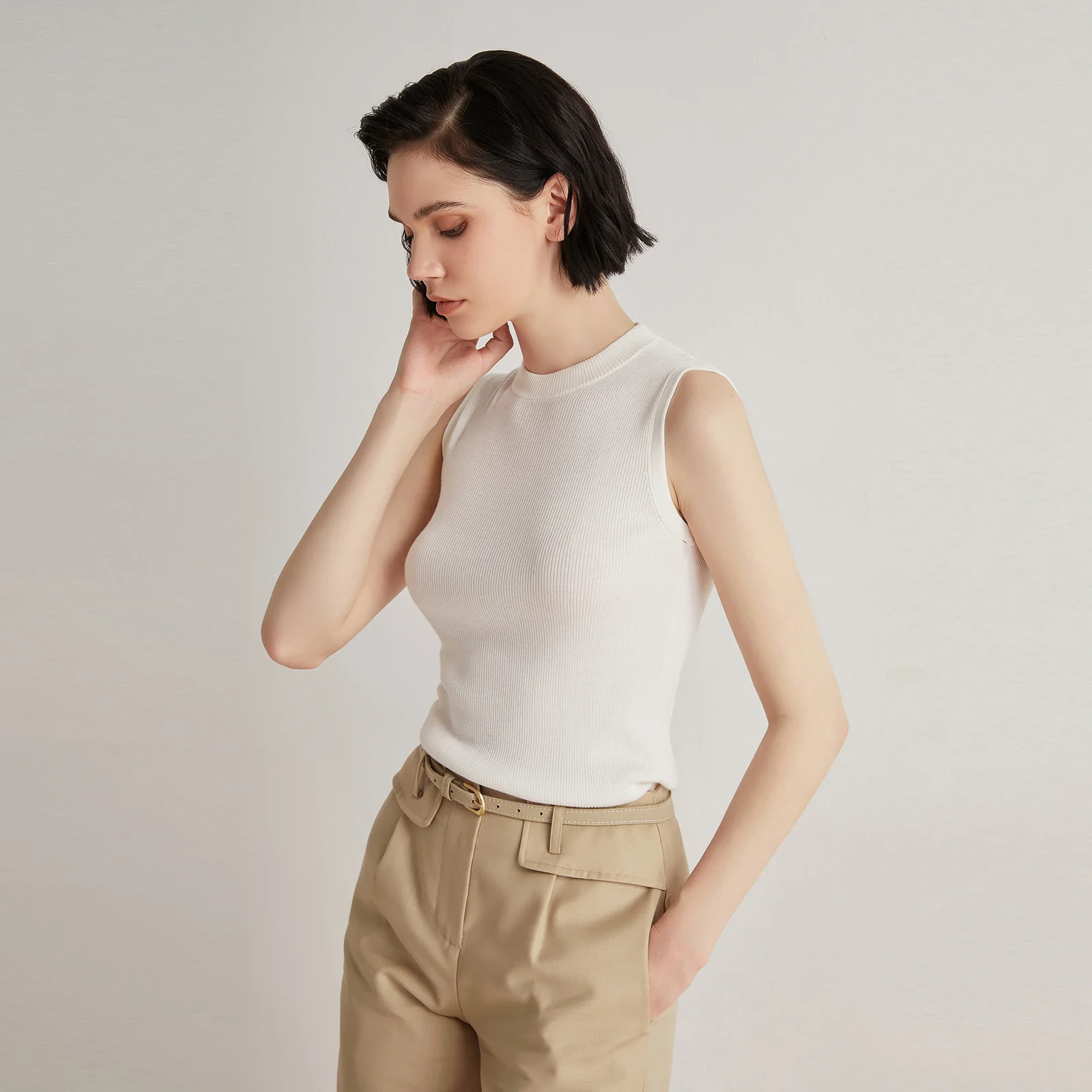 23BC-04 2024 Spring Summer Dropshipping Knitted Ladies High Quality Clothing Silk Merino Wool Sweaters Woolen Vest for Women