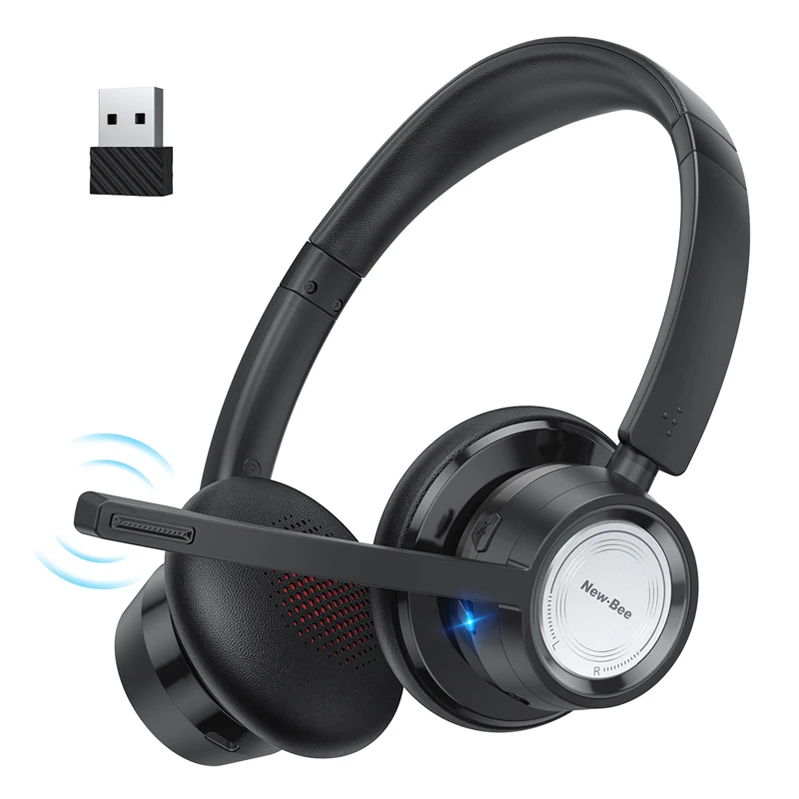 New Bee On-Ear Headphones Wireless Communication Headset Call Centre  Bluetooth Headset for Team, Zoom, Skype
