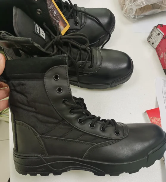 Best Seller Cheap Black Genuine Leather Tactical Boot With Side Zipper Training Boots Botas