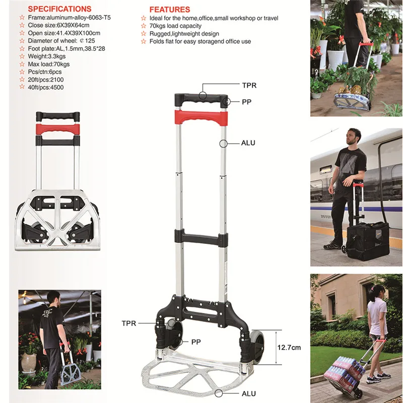 
Лидер продаж, Алюминиевая тележка для багажа, Складная ручная тележка для покупок 