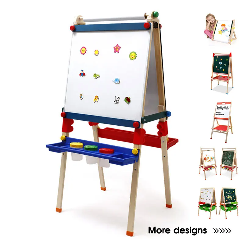 Wood Double Sided Adjustable Height wooden easel kids magnetic drawing board