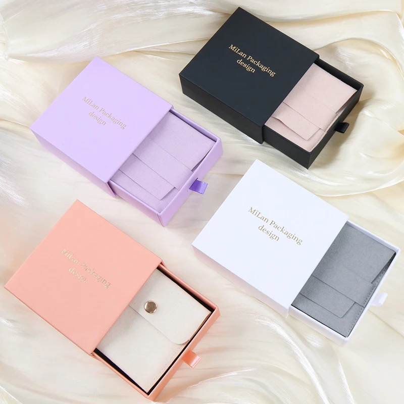 luxury design drawer paper jewellery packaging box with pouch bag