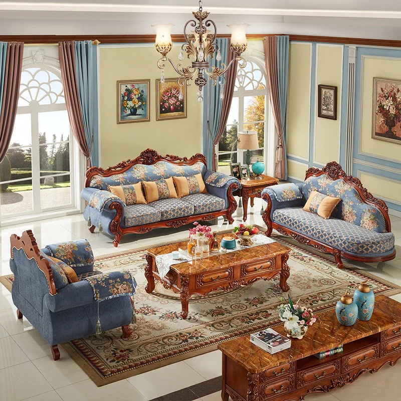 Royal European Solid Wood Carved Sofa - Retro Living Room Set