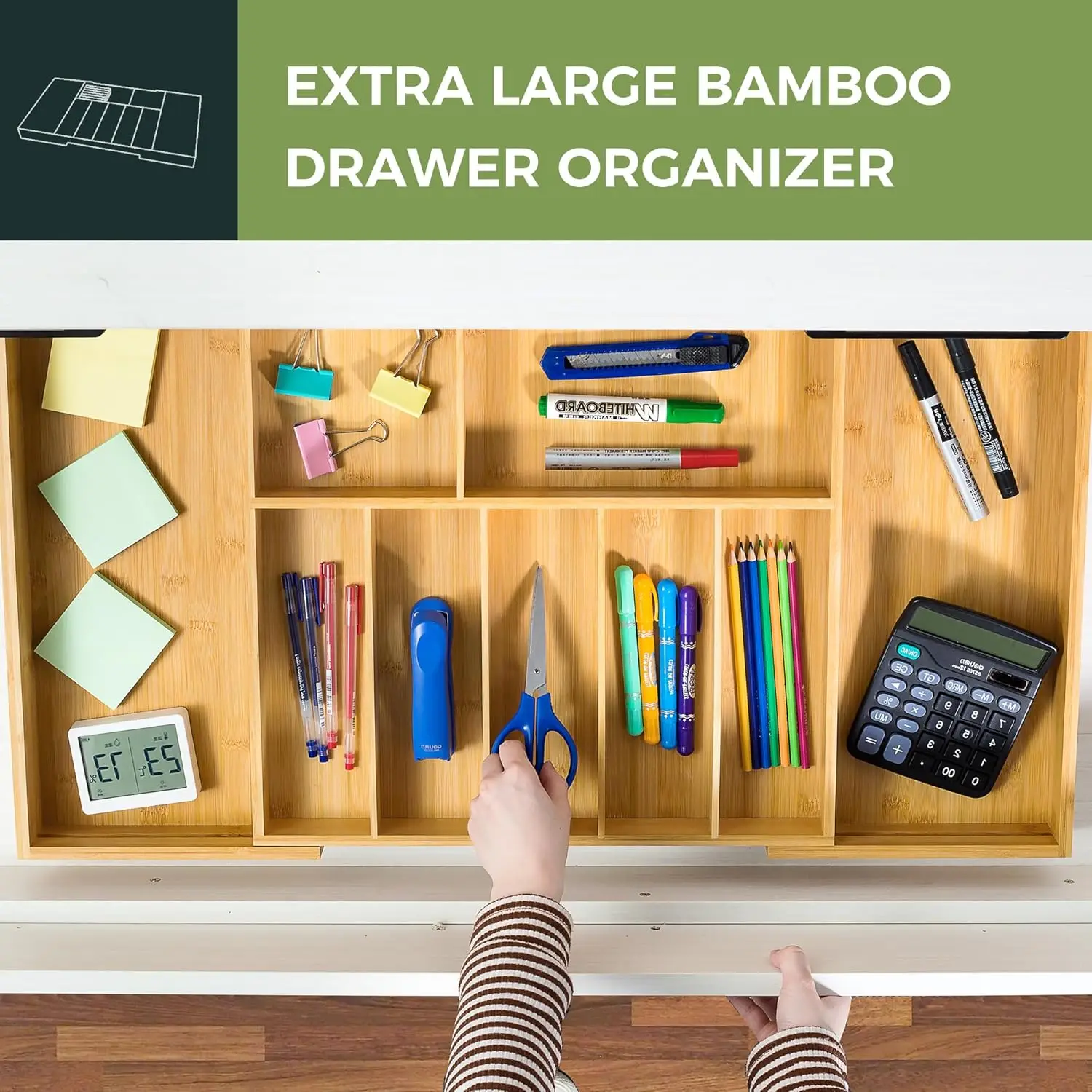 Extra Large Bamboo Storage Rack Silverware Drawer Organizer Expandable Cutlery Organizer Multifunctional Wooden Divider