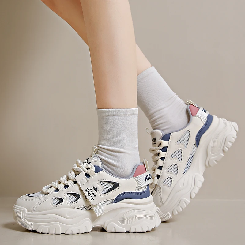 Baskets blanches pour femmes, baskets plateforme, mode coréenne, baskets  épaisses, chaussures décontractées pour femmes, chaussures de papa