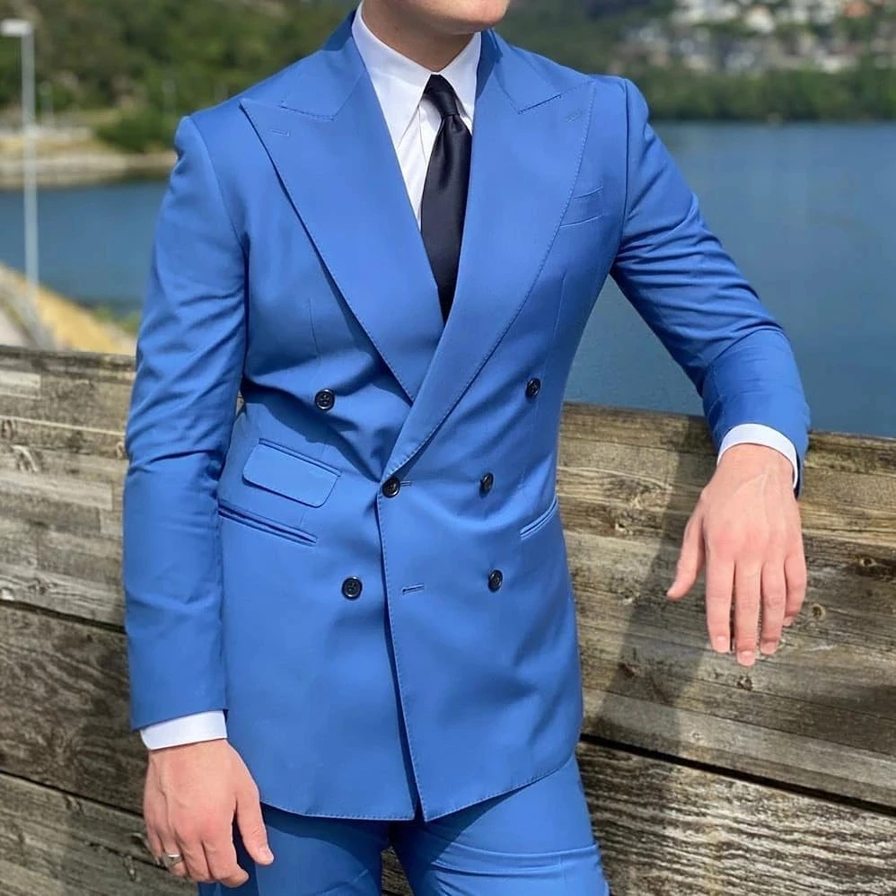 Traje Azul Real Para Hombre,Trajes Con Doble Botonadura,Esmoquin De Boda  Para Novio,Chaqueta Ajustada Para Baile De Graduación,2 Uds. + Pantalón -  Buy Slim Fit Boda Esmoquin,Los Hombres Trajes De 2 Piezas Product
