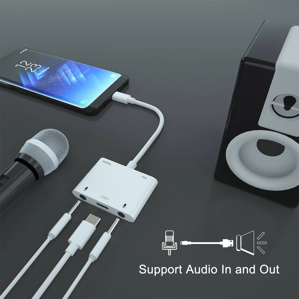
 Высококачественный разветвитель звуковой карты USB C, аудиоадаптер 3 в 1 с Type C на 3,5 мм, аудиоадаптер  