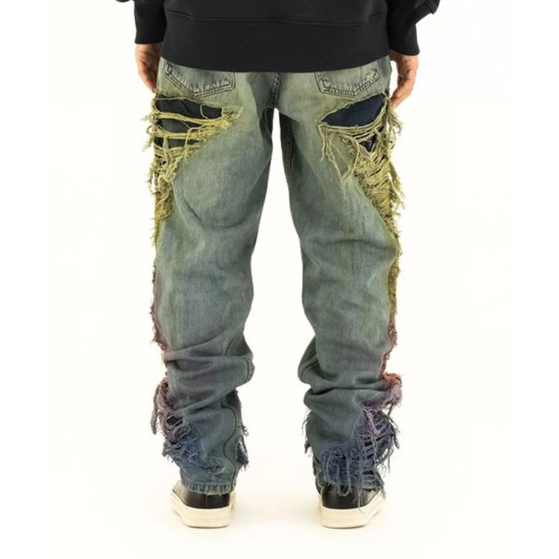 DiZNEW OEM Factory Customized Wholesale Distressed Gradient Faded Men's Straight leg Jeans Plus Size Men's Jeans supplier