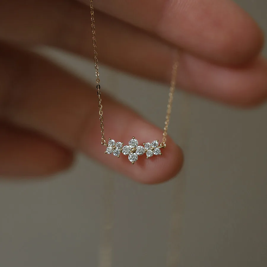 Cute INS Korean Pure 925 Sterling Silver Clavicle Chain Zircon Little  Flowers Pendant Necklace for Women Jewelry