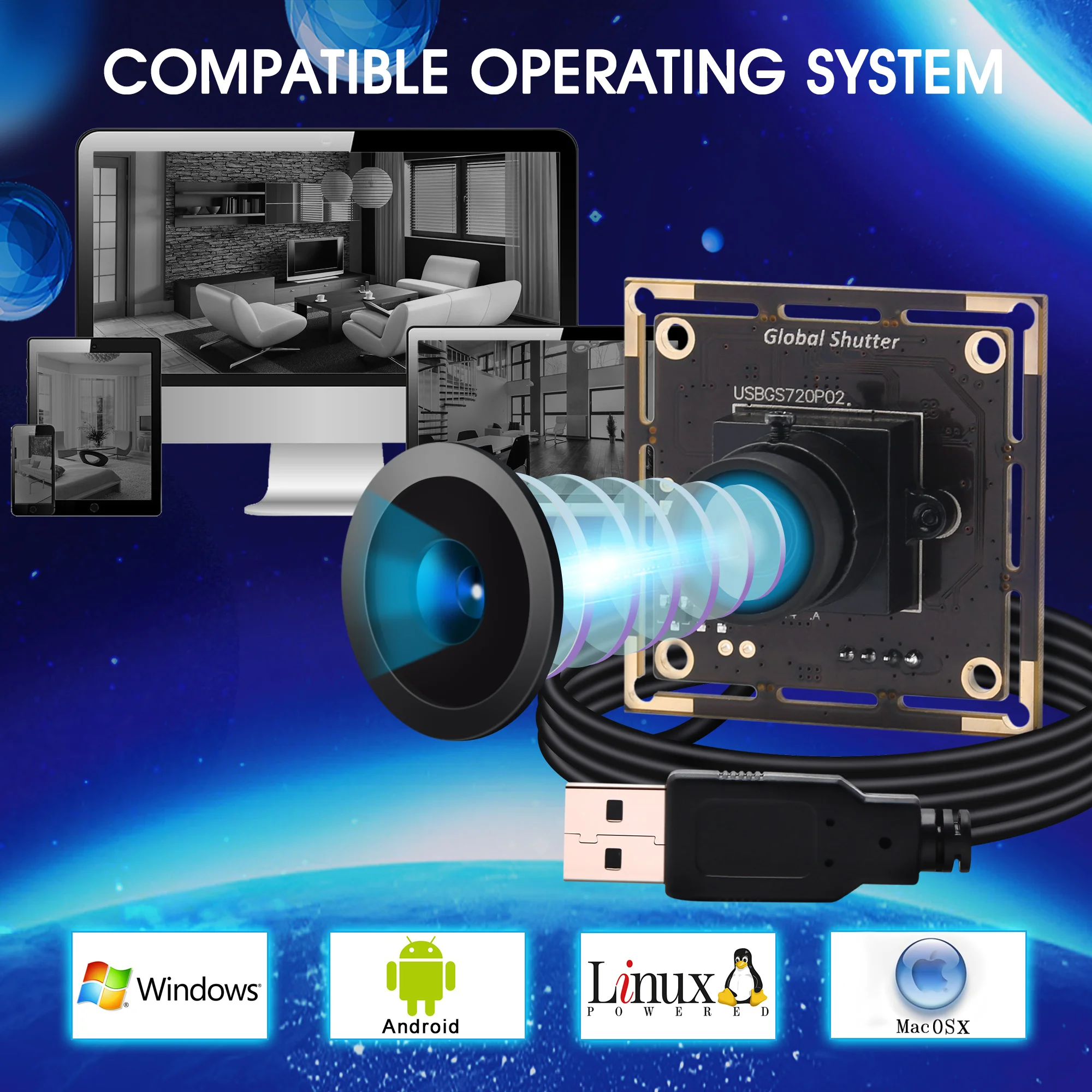 ELP No Distortion Lens USB Camera Global Shutter 1280X720p 60fps Free Driver Plug and Play USB Web Camera
