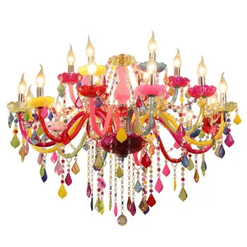 Colorful crystal chandelier pink, green, purple, red, blue living room bedroom dining room girl children's room chandelier