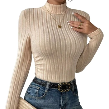 Europe and America Fall/Winter new style classy  Knitted Solid Color High Neck Ribbed Sweater