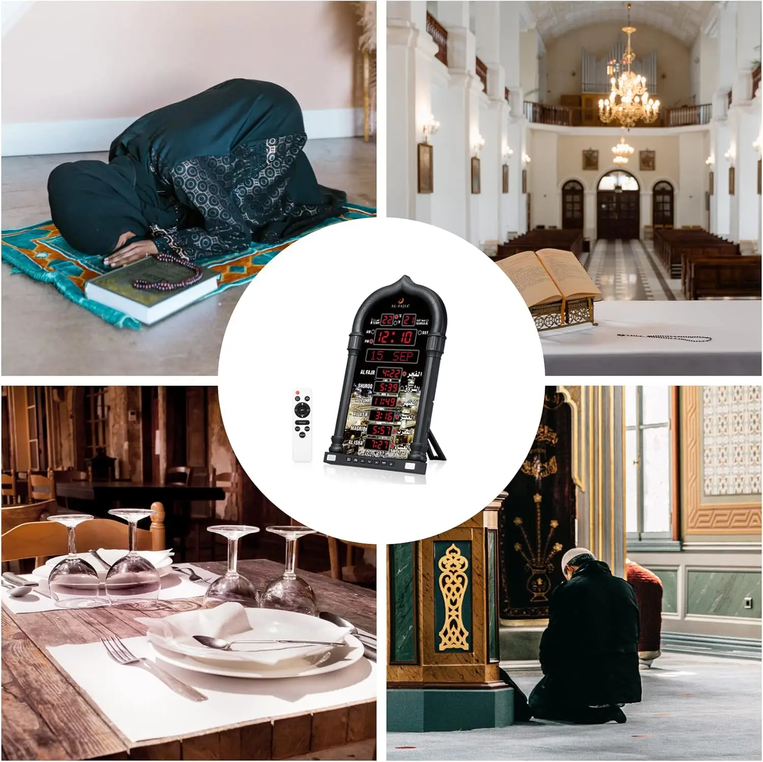 Jaff Automatic Muslim Mosque Digital Big 5 Times Glass Best Azan Alarm Islamic Prayer Clock Al Fajr City Codes