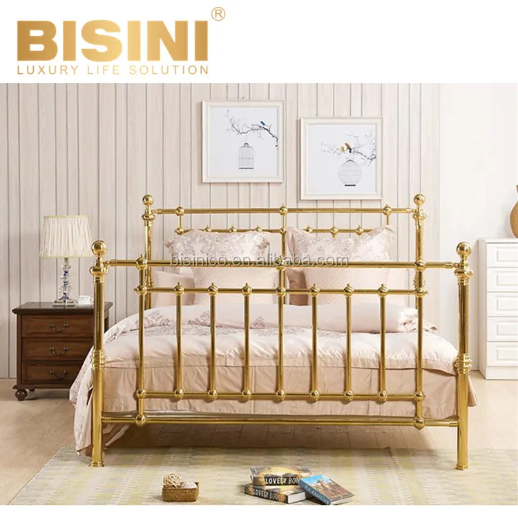 Simplicity Nordic Style Delicate Arrival Brass Double Bed Bright Gold Polishing Elegant Homestay Bedroom Furniture
