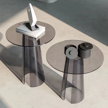 Wholesale custom brown grey clear acrylic coffee table Transparent round modern acrylic coffee table set