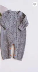 Трикотажный комбинезон для новорожденных, свитер, комбинезоны, серый хлопковый комбинезон с длинным рукавом, Рождественская Детская одежда, подарок, оптовая продажа бутиков