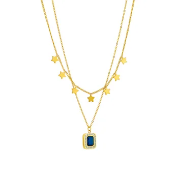 Women's Stainless Steel 18K Gold Layered Heart Cross Pendant 20 Designs Multilayer Pearl Emerald Necklace Sets Wedding Zircon