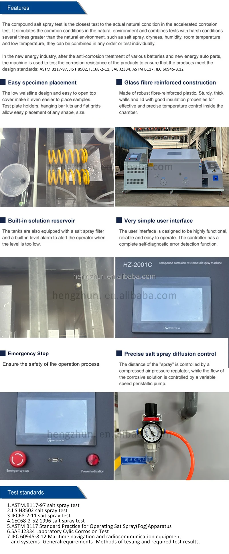 Spring Salt Corrosion Spray Fog Corrosion Tester Chamber Automatic ASTM B117 Test Standard Equipment PLC Touch Screen