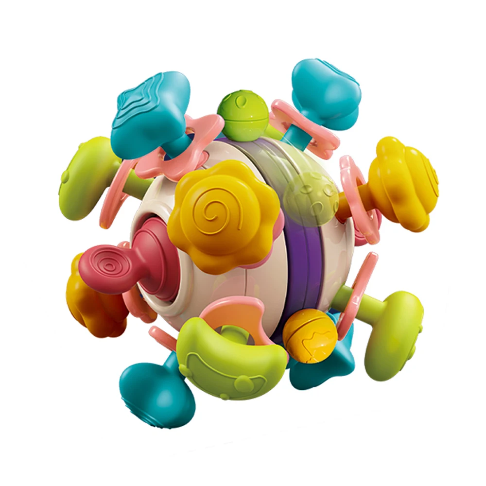 6 in 1 Multifunctional Baby Teether Ball  Silicone Soft Ball for Baby Grasping Sensory Activity Toy Rattle Toy for Baby