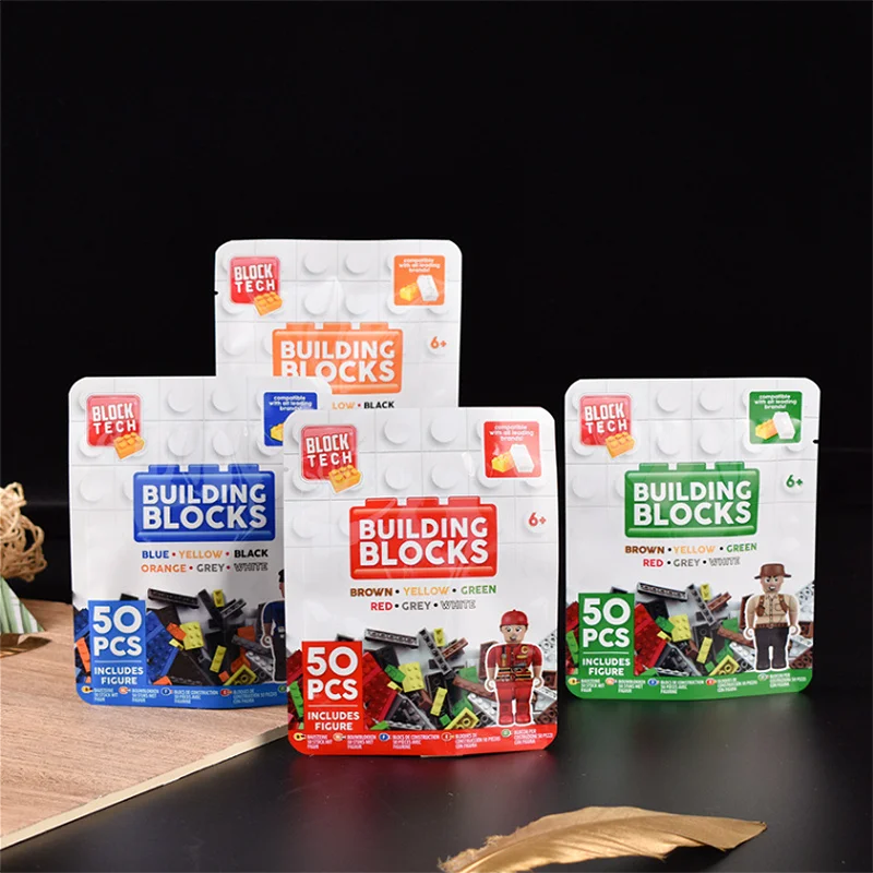 Custom Printed Candy Building Blocks Toy Blind Box Packaging Packet Pouch Stand up Plastic Mylar Bag with Zipper Hanger Hole