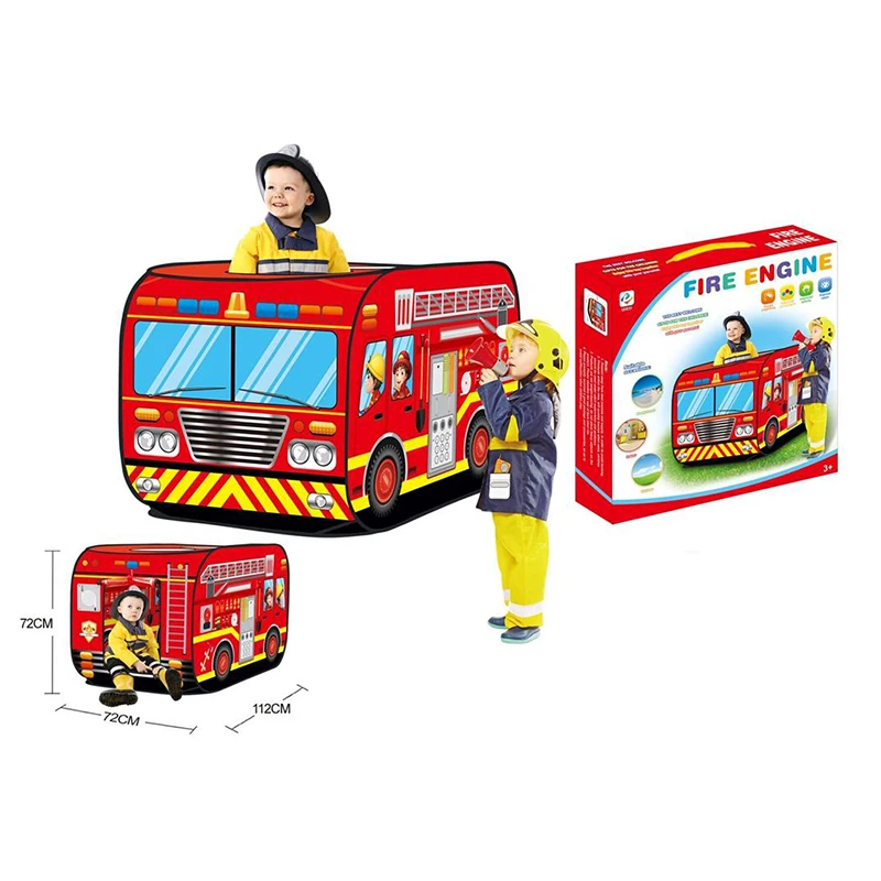 Folding Tent Fire Engine Design Pop Up Play Tent In/Outdoor Playhouse for Kids