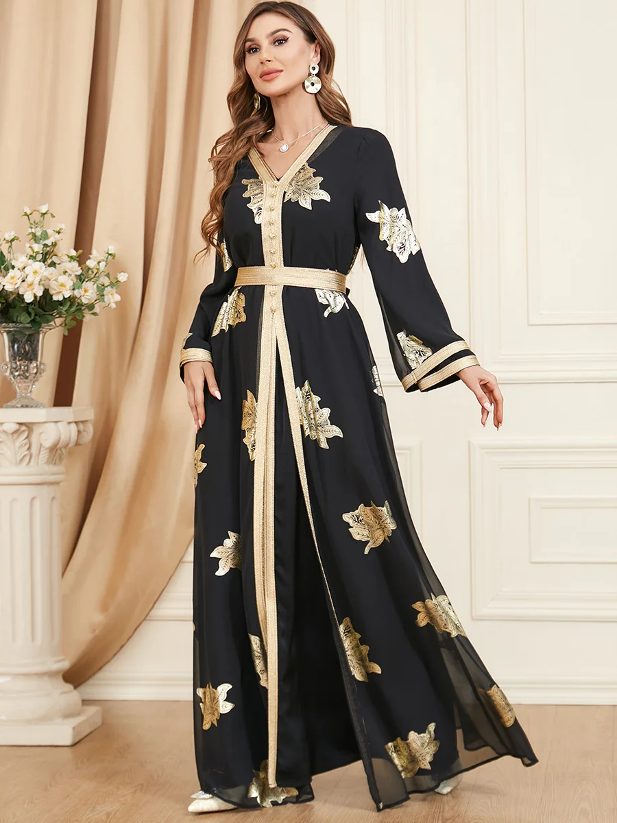 3371high Quality Foil Stamping Dresses Elegant Dubai Eid Hijab Two ...