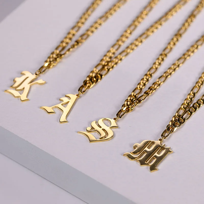 gold old english letter necklace