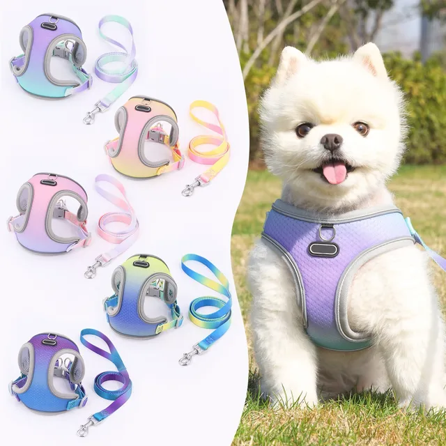 Solid Pattern Polyester Pet Clothes Leash Half-Packed Dog Harness for Outings Walks Cat Harness Button Closure Can be customized