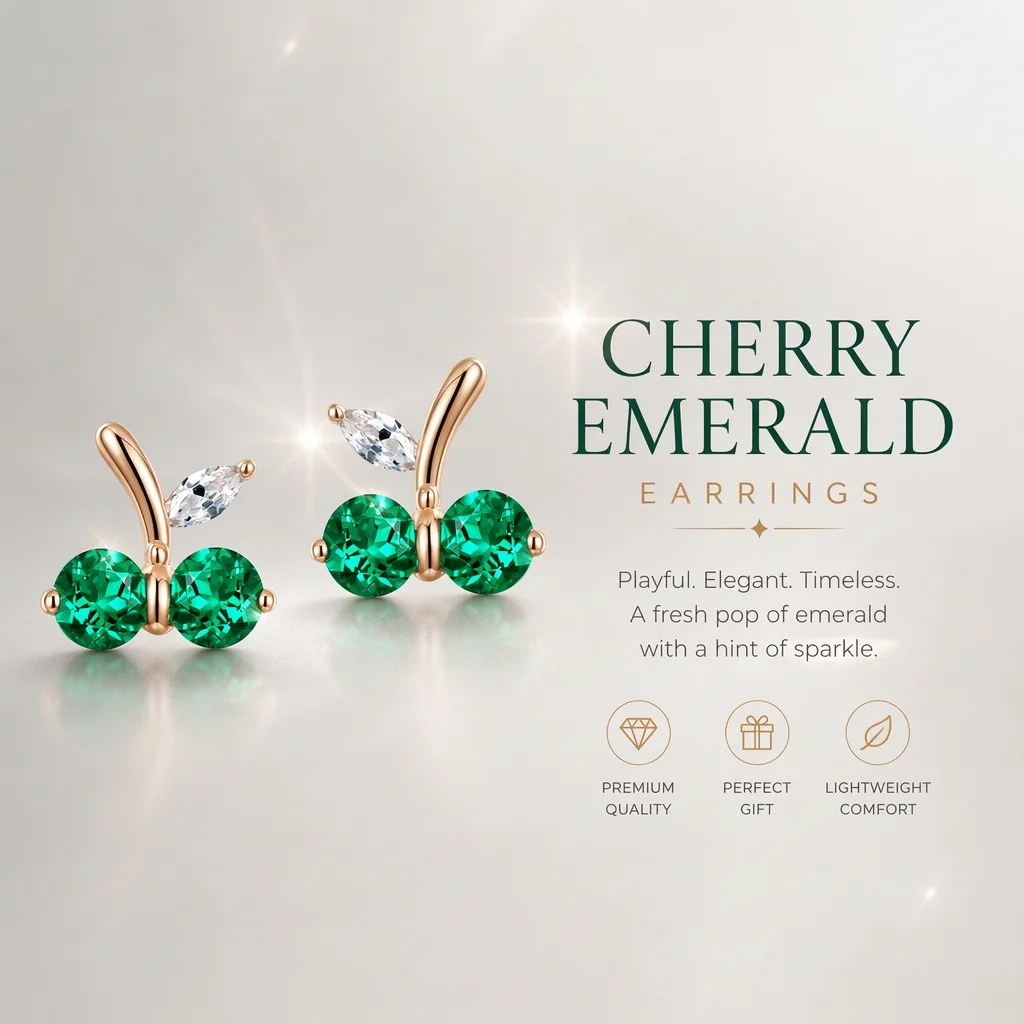 Rose Gold Cherry Stud Earrings with Marquise Clear Stone Luxury Silver Jewelry for Wedding Engagement Anniversary Gift