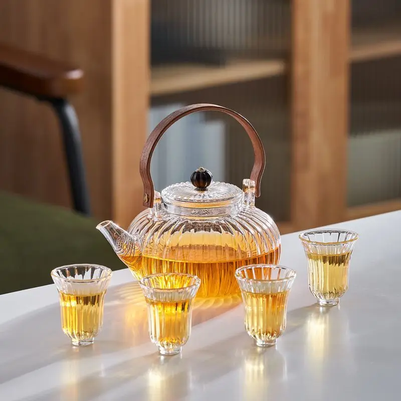 Teapot High Borosilicate Glass Vertical Pattern Teapot Household Open