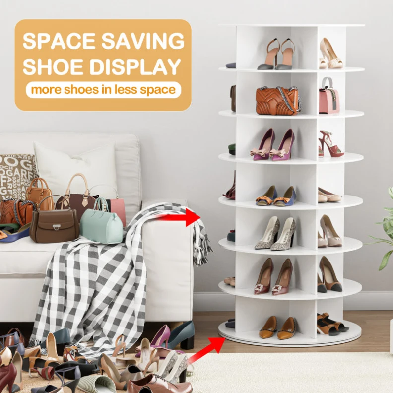 Factory Direct 7 Tier Revolve Wood Round Rotating Shoe Rack for Entryway Bedroom