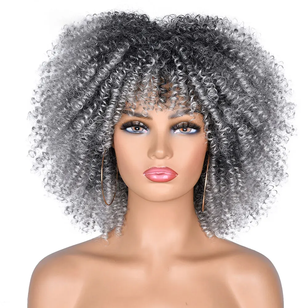 Cheap African Synthetic Ombre Glueless Cosplay Natural Brown Blonde Wig Short Afro Kinky Curly