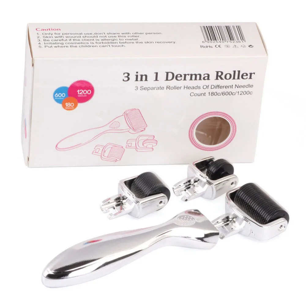 3 в 1, титановый микро-игольчатый ролик для кожи, 180, 600, 1200