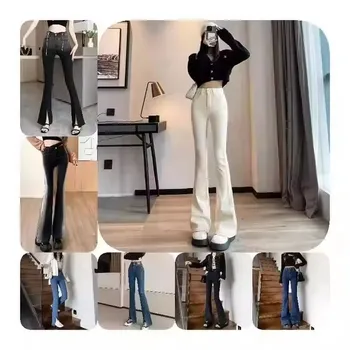 Fashionable Digital Printing Hollow Out Ripped Hole Casual Long Denim Pants Women High Street Style Jeans