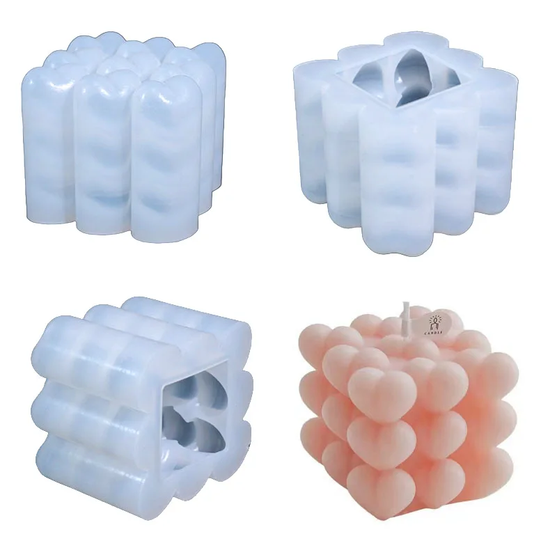 Heart Shaped DIY Rubik's Cube Aromatherapy Candle Mold Drip Glue Gypsum Baking Mousse Decorative Silicone Tool for Cake Baking supplier