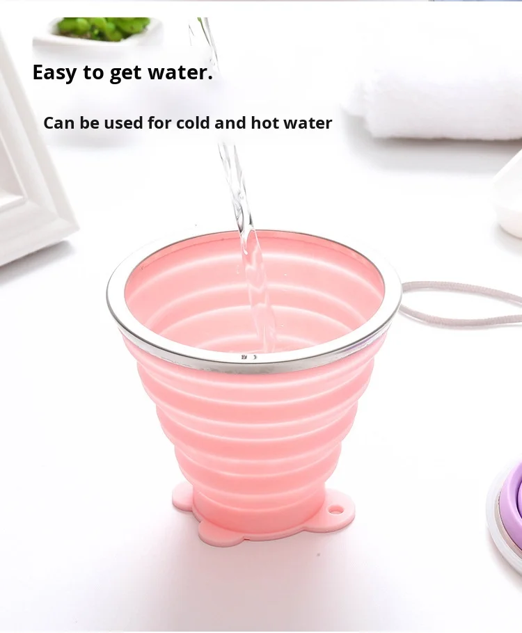 Custom Logo 250ml BPA-Free Silicone Cup Portable Folding Coffee Mug for Sports Travel Collapsible Cartoon Foldable Promotion factory