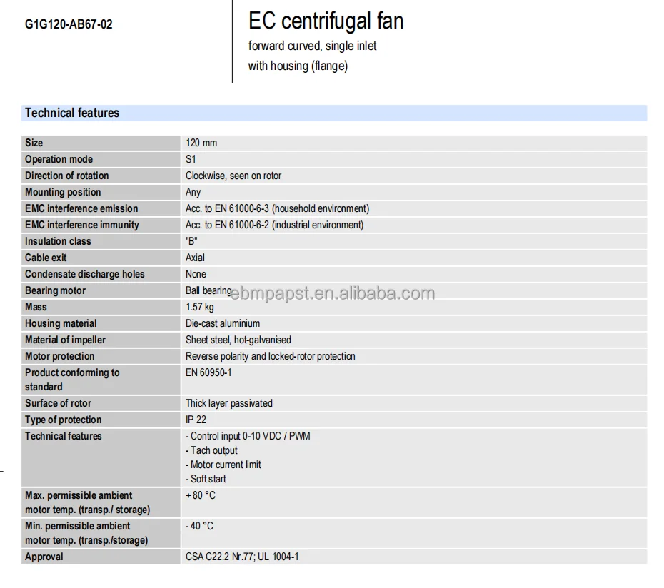 Centrifugal Fan, G2E085-AA01-01, 230V, 30W, 50HZ - detail 8