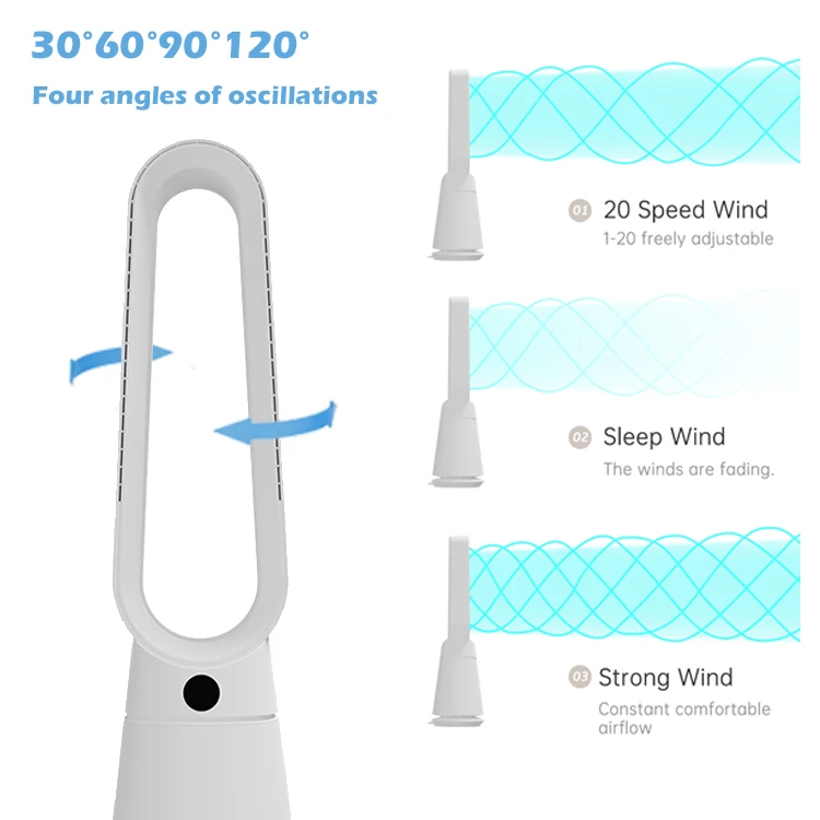 Silent 20 Speed Powerful Smart Leafless Fan 36 Inches Tall Bladeless Fan Tower With Remote Control Air Cooler