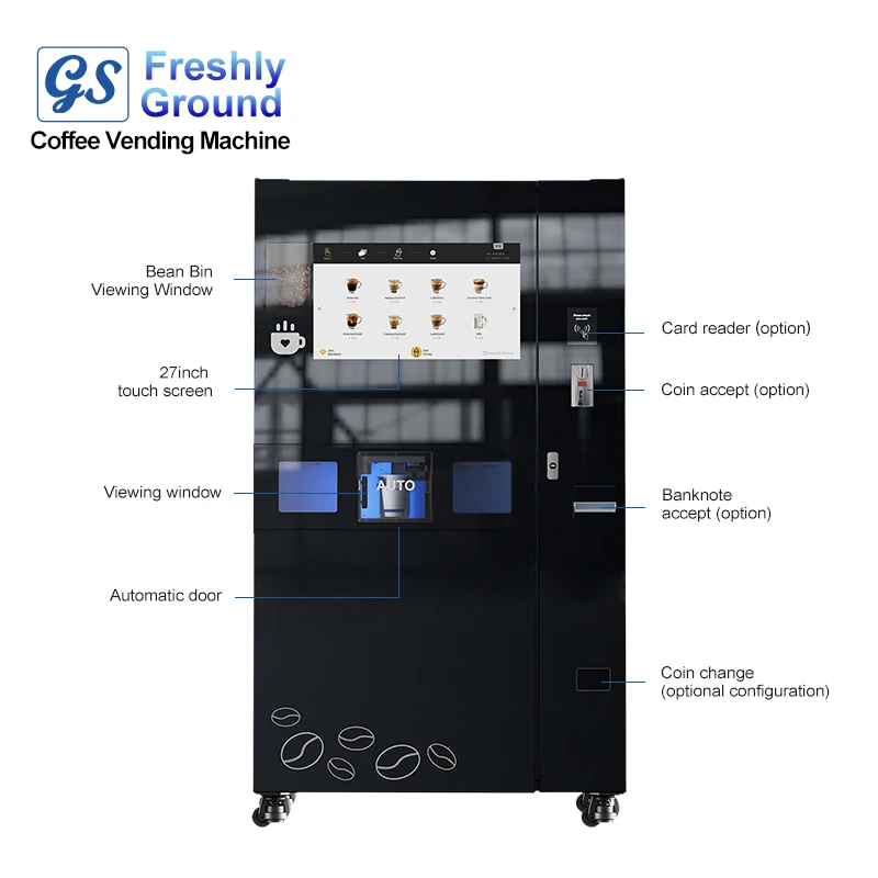 GS Office Automatic Coffee Vending Machine 24 Hours Bean to Cup Featuring Ice Making Function and SDK