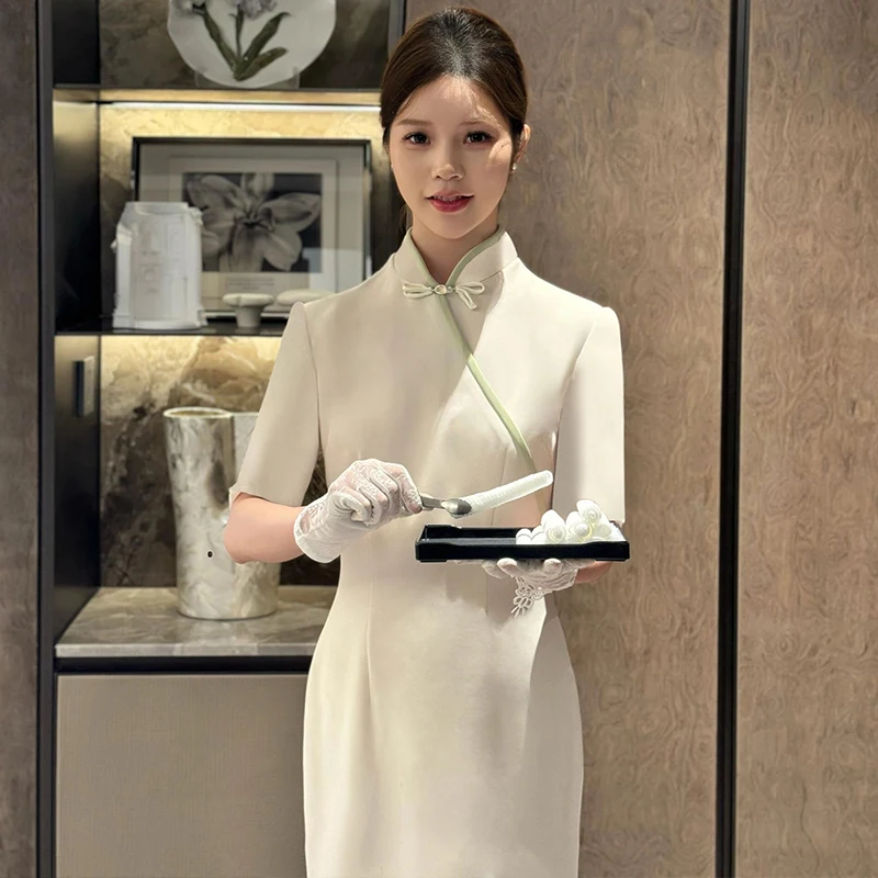 Chinese Style Office Reception Work Woman Hotel Uniforms for Spring Collection Front Desk Tea Artist Beauty Salon Suits
