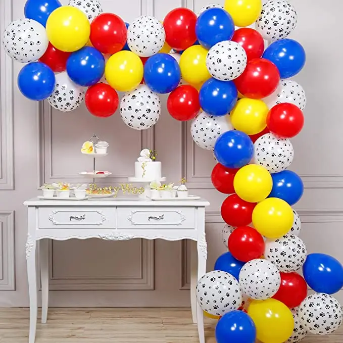 Holicolor 12inches 100pcs Colorful Latex Paw Print Balloons with Balloon Clips for Paw Party Red, Yellow, Blue, Dog Paw