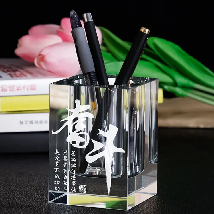 Wholesale New Arrival Decoration Office Desktop Custom Glass Crystal Pen Holder manufacture