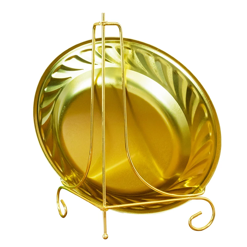 Великолепная металлическая Оловянная обеденная тарелка с золотым подсолнухом, 9 дюймов, Круглый сервировочный поднос, обеденное блюдо, металлическая тарелка