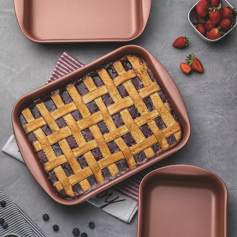 Rectangle Aluminum Nonstick 3pcs Roaster Pan Set Square Baking Pan for Oven square Bakeware