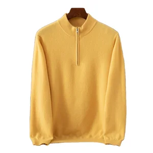 Men's New Winter Half-Zipper Cashmere Cardigan Breathable Front Logo Warm Casual Long Sleeves Machine Weaving