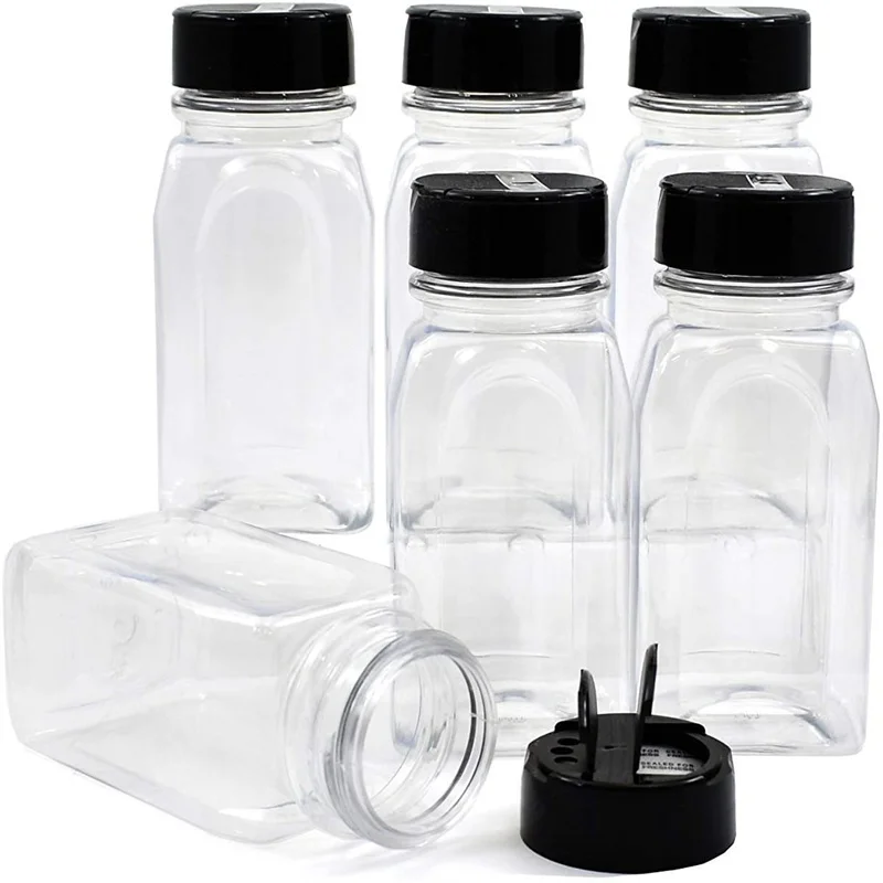 6 Pcs 4 Oz Glass French Square Spice Jar With Shaker and White Blackred Lid  Storage and Organization 